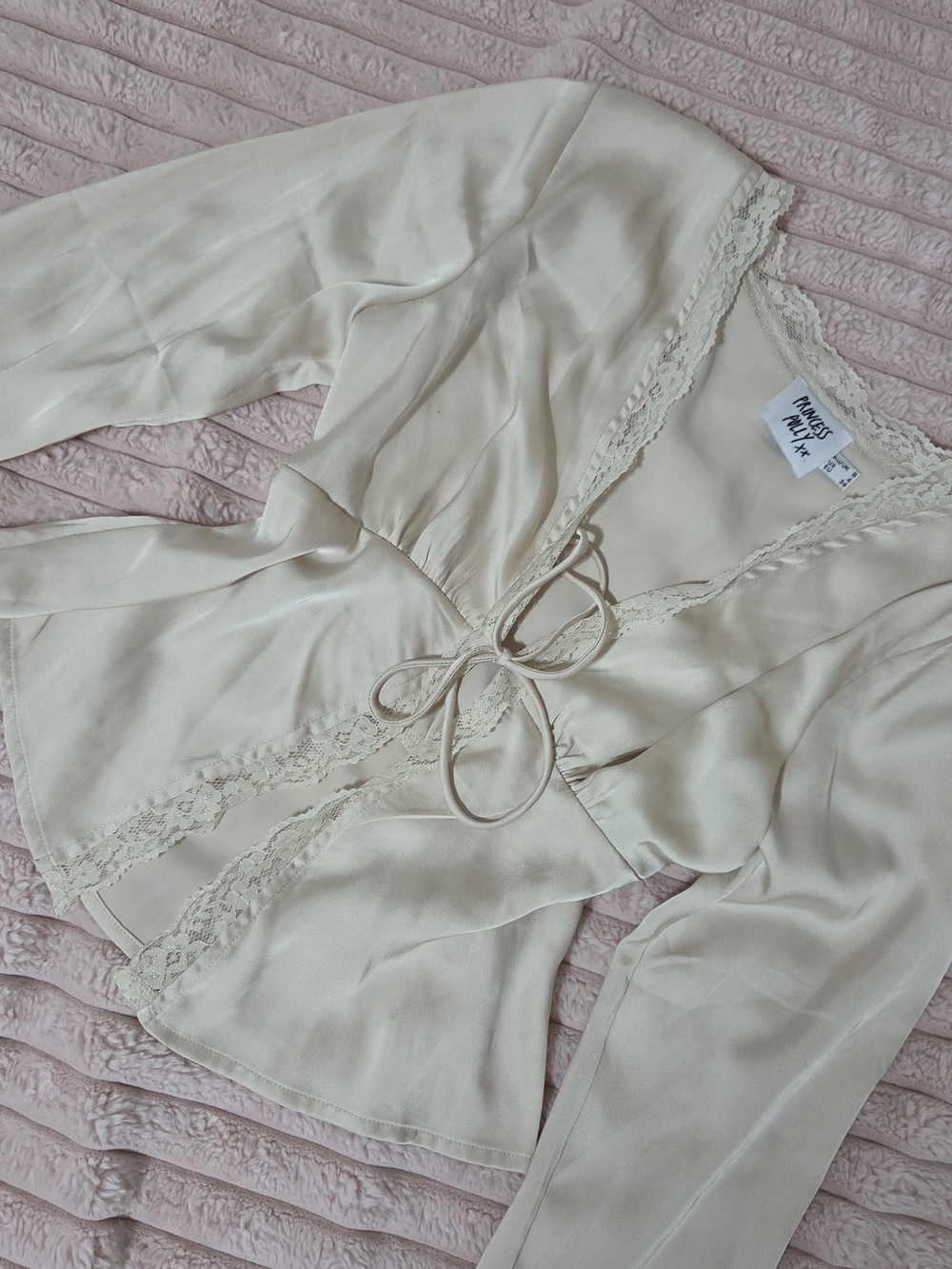 Cream Satin Princess Polly Lacey Tie Front Blouse